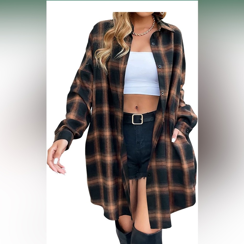 Button Down Flannel Shirts Plaid Shacket